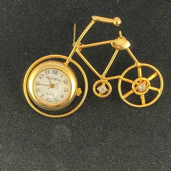 Vintage Bicycle Brooch With Quartz Cardini Watch